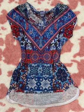 Y2K Vintage Boho Mesh Lace Back Rhinestone Top Fairycore Paisley Festival M